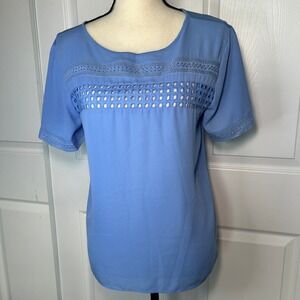 LOFT‎ Women's Blue Top Short Sleeve Blouse Cutout Detail Casual Size M